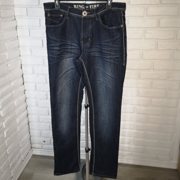Ring of Fire Men's Size 33/32 Dark Wash Slim Straight Baldwin Ave. Jeans - Picture 1 of 14